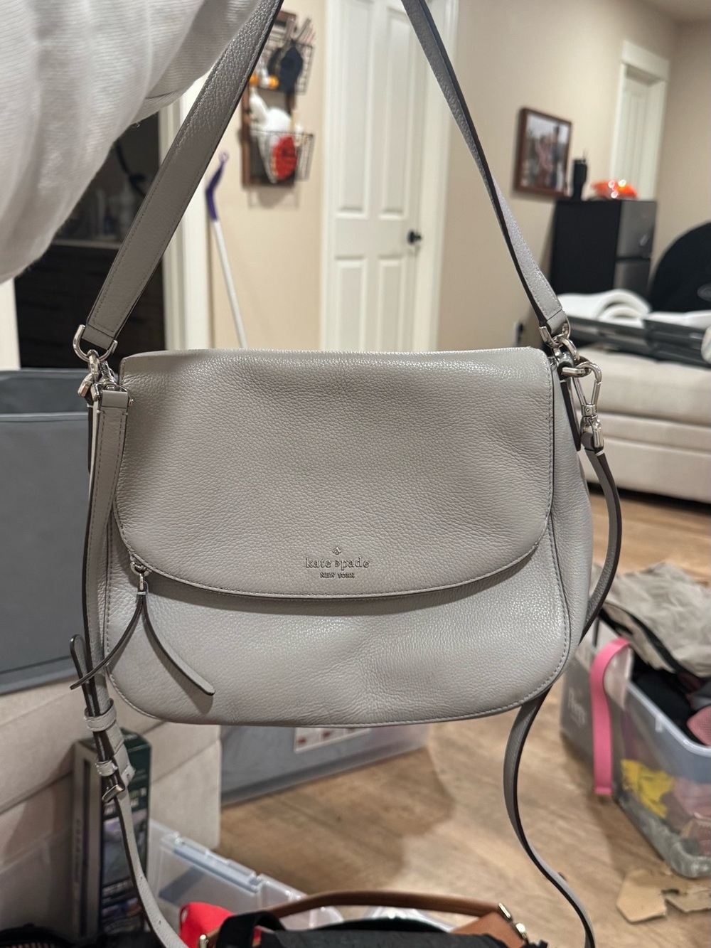 kate spade Pebbled Leather Shoulder Bag in Light Gray